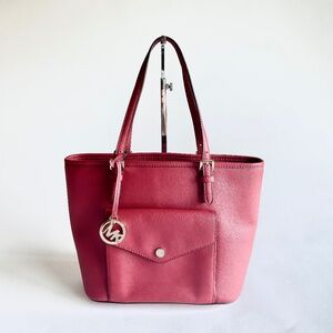 Michael Kors Red Crossgrain Leather Tote.